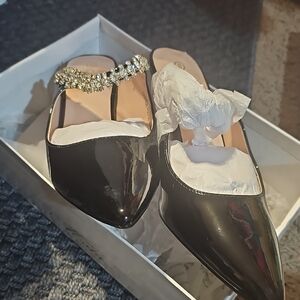 Chic Black Mules with Rhinestone Accent